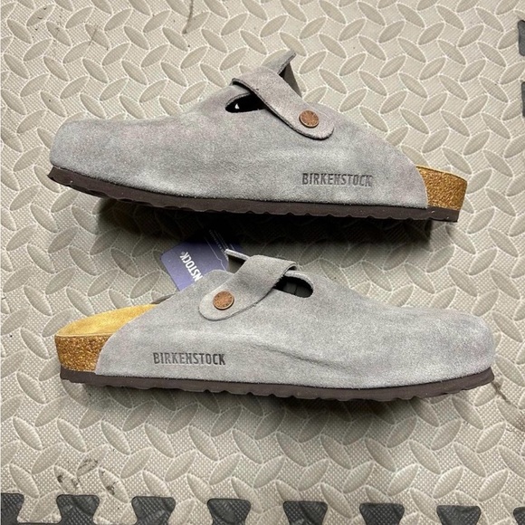 Dark Grey Suede Boston Birkenstocks clogs - Picture 1 of 5